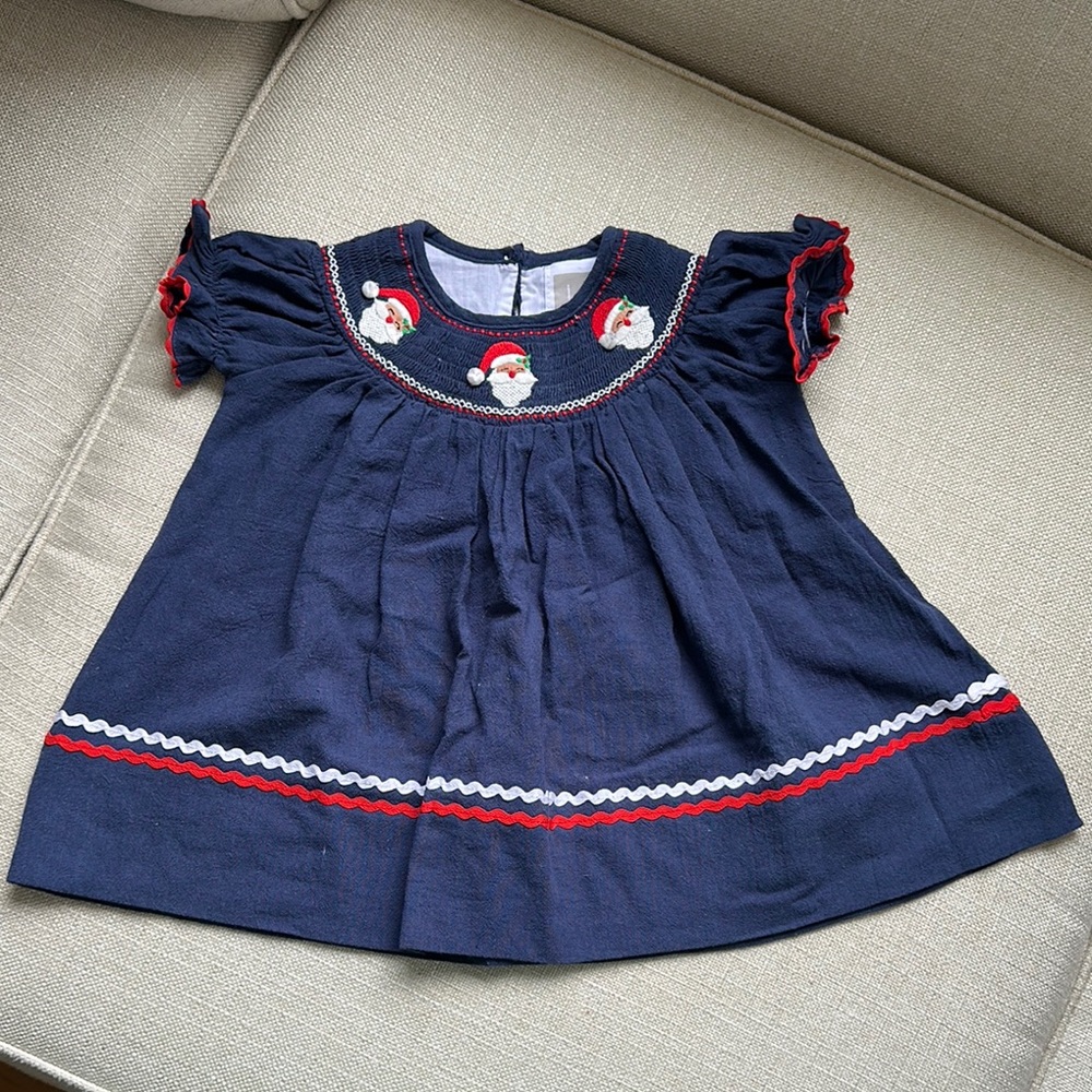 Lil Cactus Blue Dress with Santa Embroidery